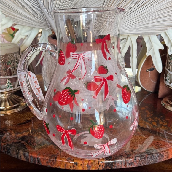 Strawberry and Bow Hand-Painted Pitcher & Glass Set - Picture 4 of 4